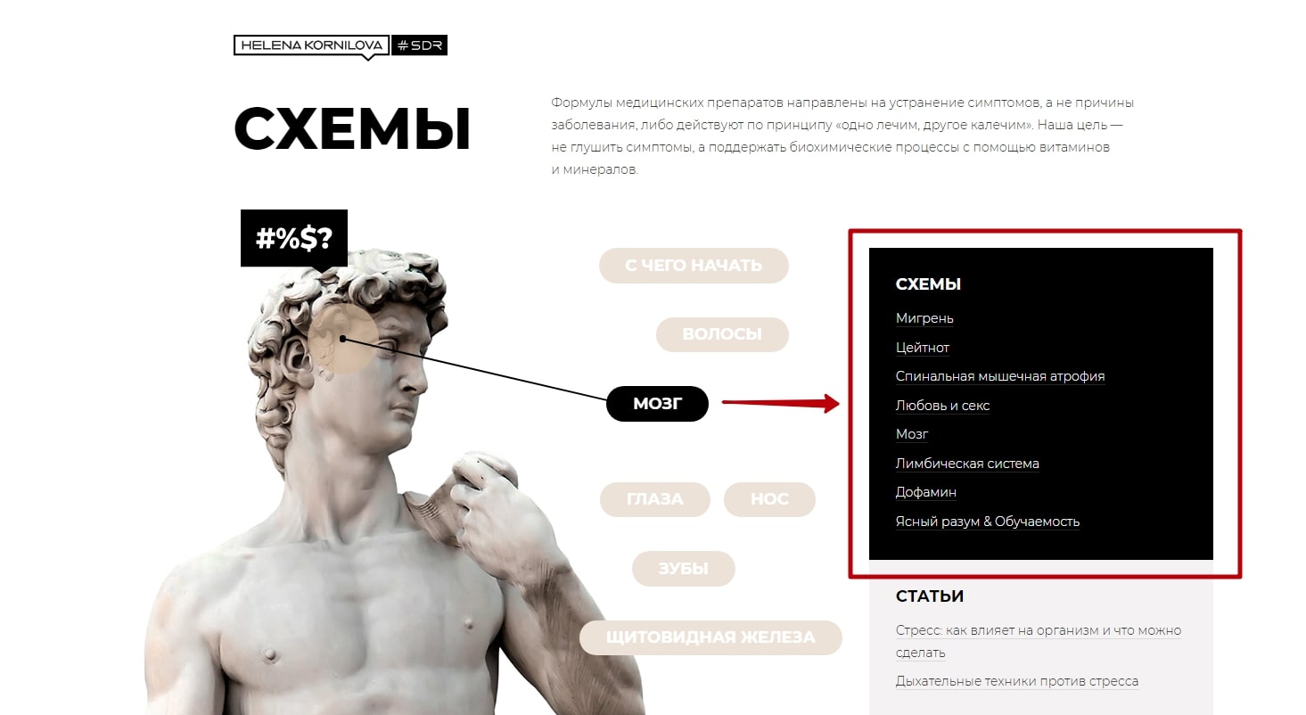 Внутренняя страница — схемы